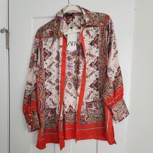Zara nwt blouse size small, orange and cream